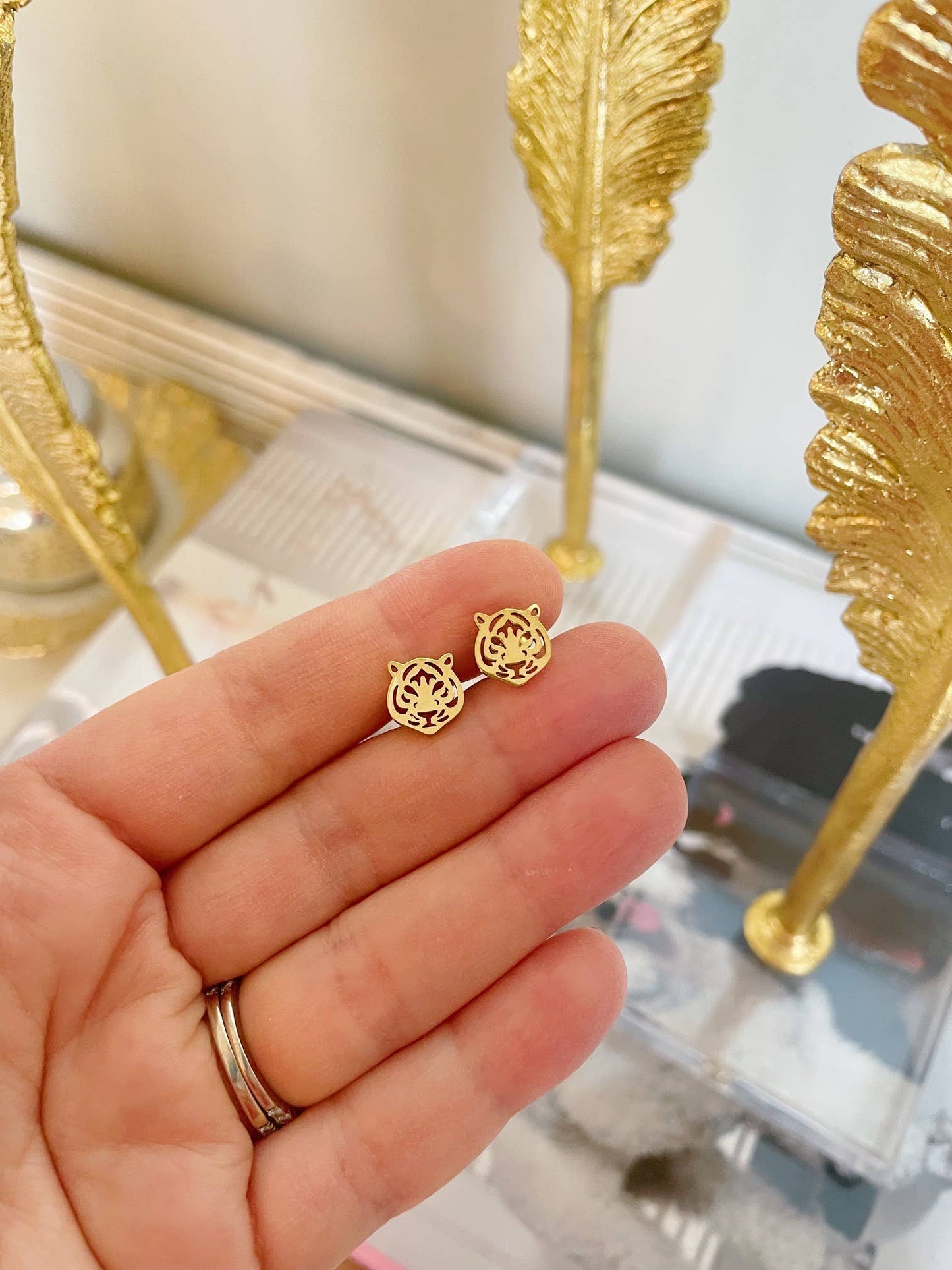 Gold Tiger Stud Earrings