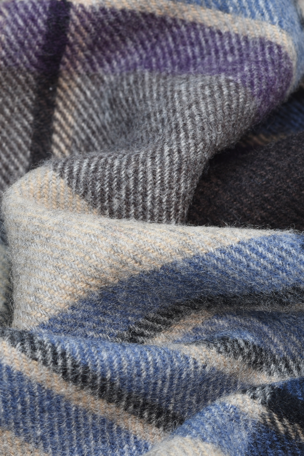 Grey, Purple, Blue, Beige Plaid Wool Scarf