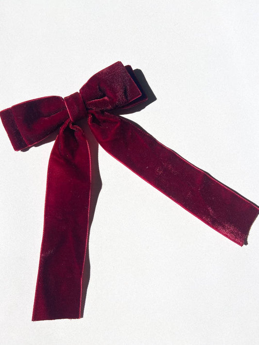 Classic Velvet Hair Bow Barrette | Red