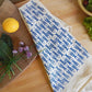 Handprinted Fish Kitchen Towel: Dark Blue on Natural