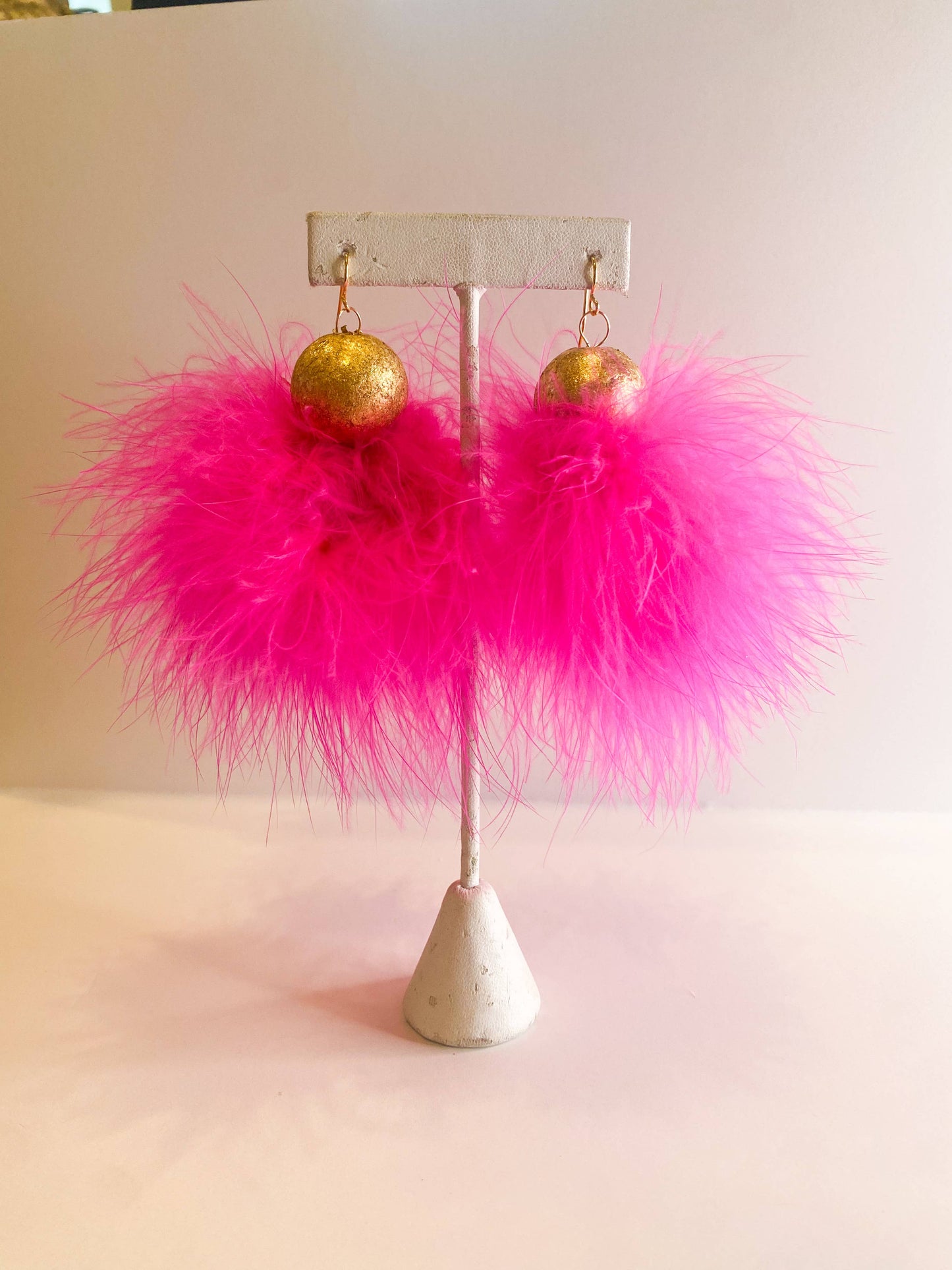 Hot Pink Ostrich Feather Cluster Earrings