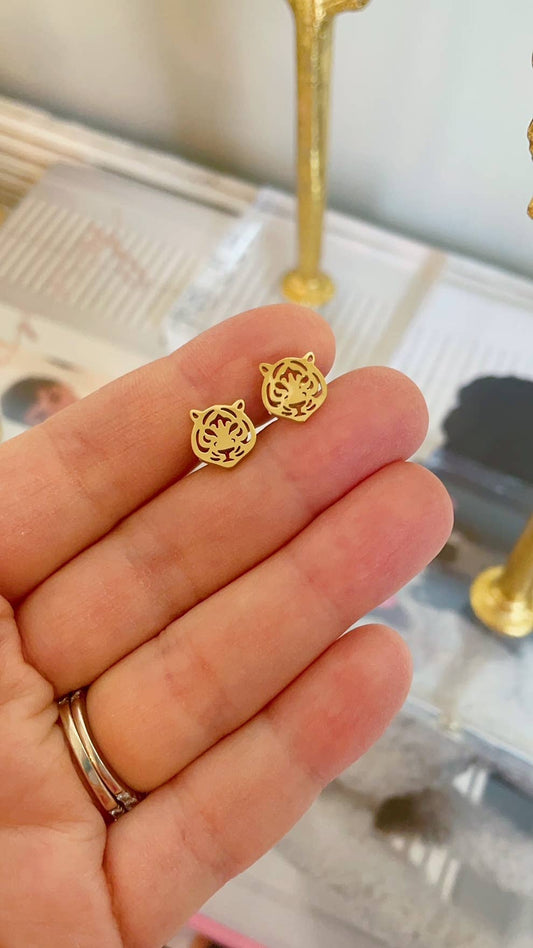 Gold Tiger Stud Earrings