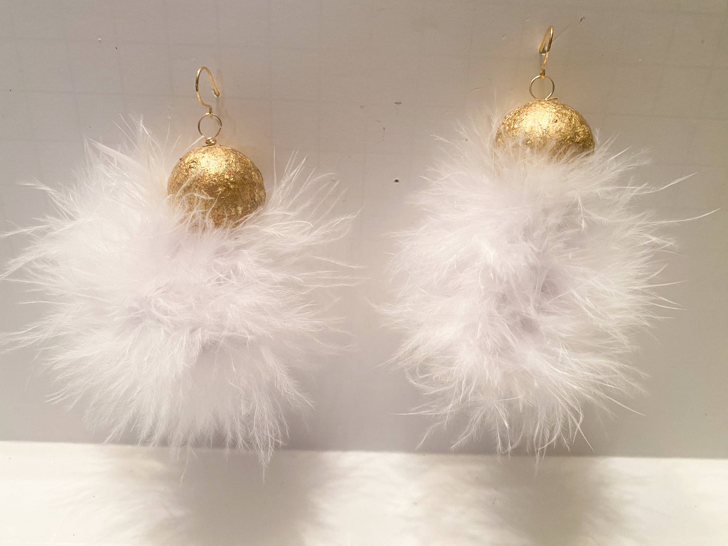 White Ostrich Feather Cluster Earrings