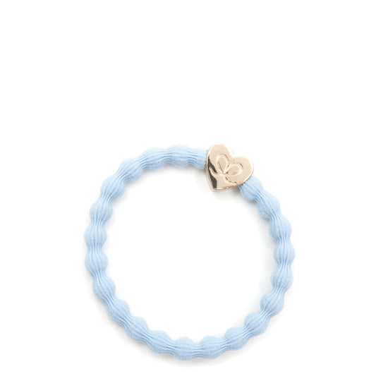 Gold Heart Hair Tie - Sky Blue