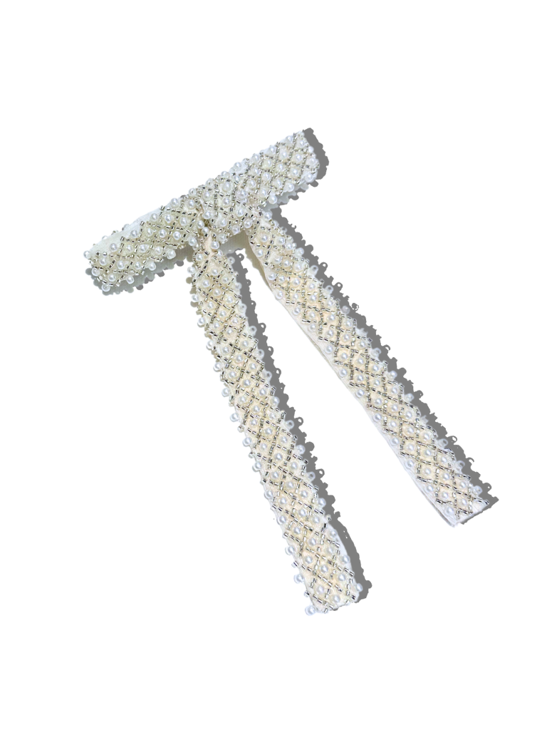 Hand-beaded Pearl Hair Bow Barrette | Holiday Accessories