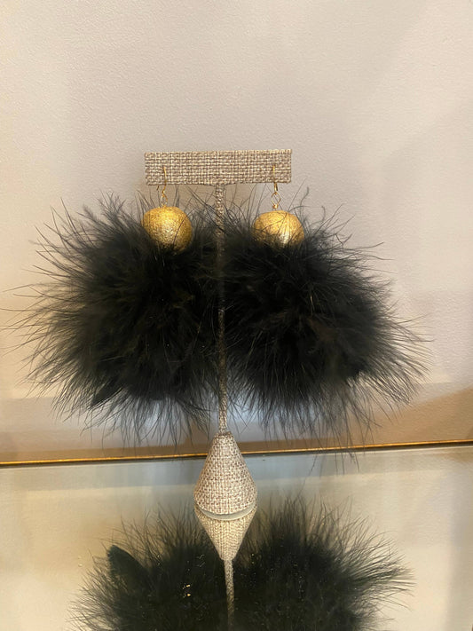 Black Ostrich Feather Cluster Earrings