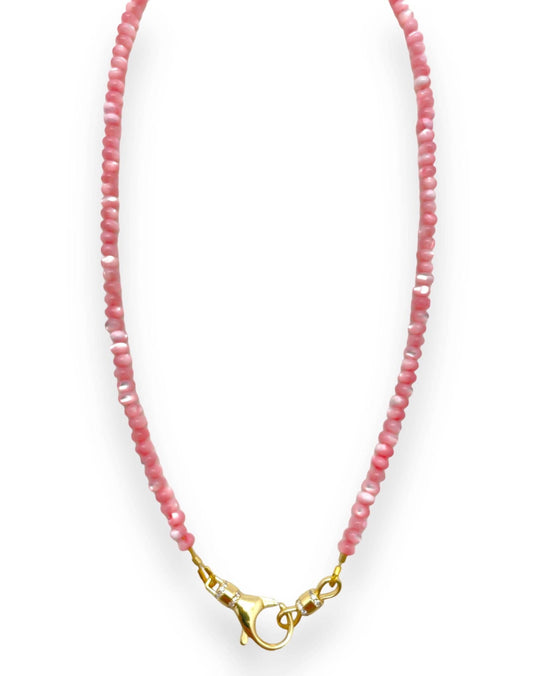 Pink Mother of Pearl Beaded Necklace: 18"